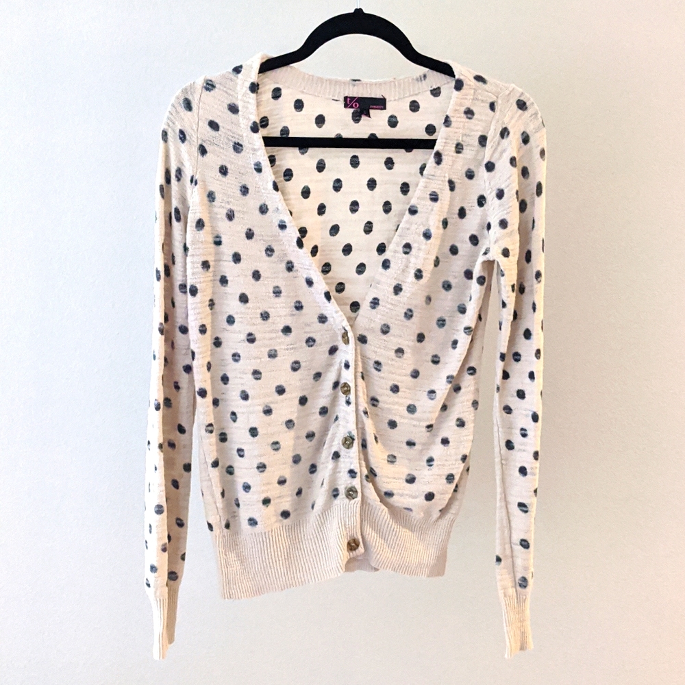 Size Small, Cream with Navy Polka Dots, Cardigan